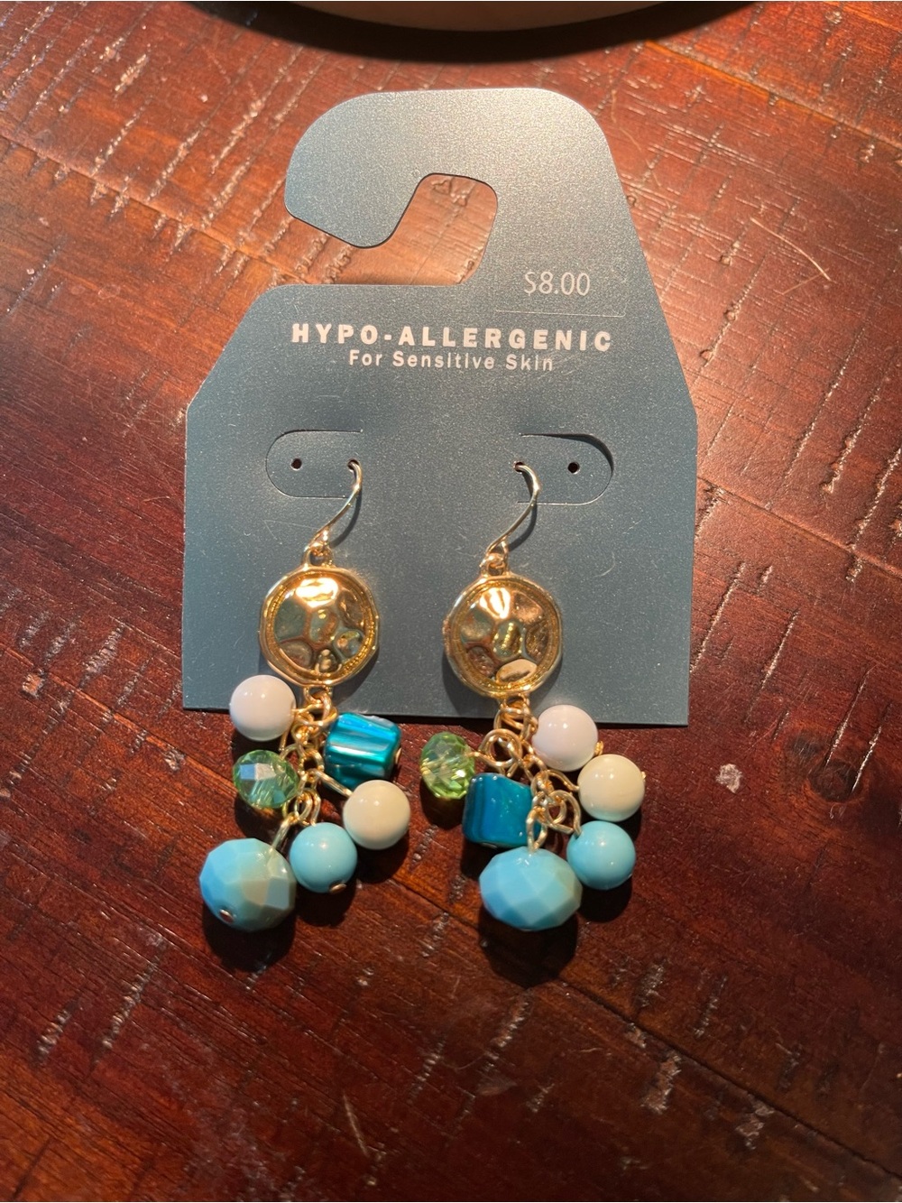 Hypo-Allergenic Gold and Turquoise Beaded Dangle Earrings